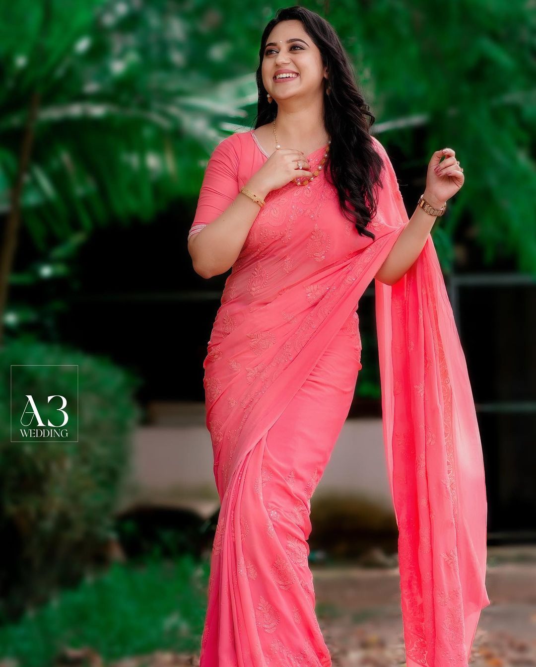 MALAYALAM ACTRESS MIYA GEORGE STILLS IN PINK SAREE 3